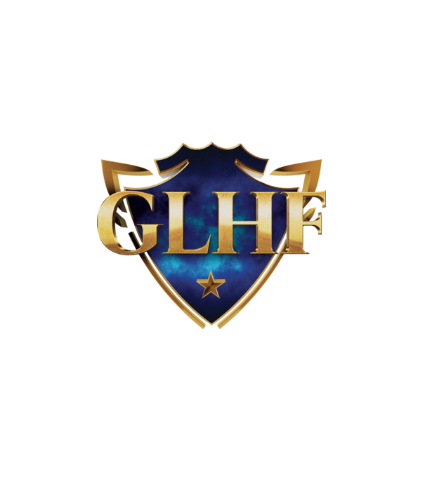 GLHF címer minta fehér pólón