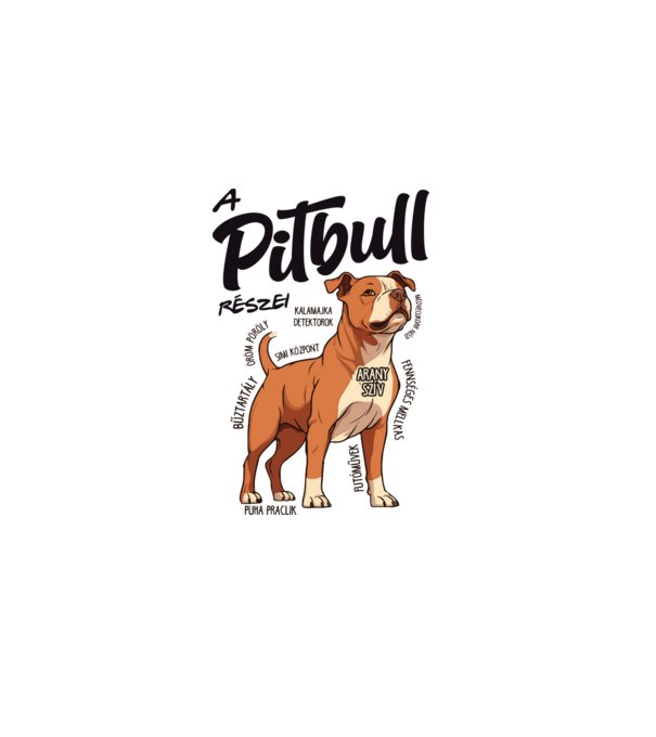 A pitbull részei minta szürke pólón