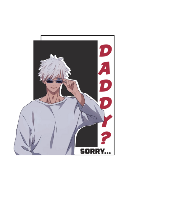 Daddy-sorry-Gojo-Jujutsu Kaisen-fehérre minta fekete pólón