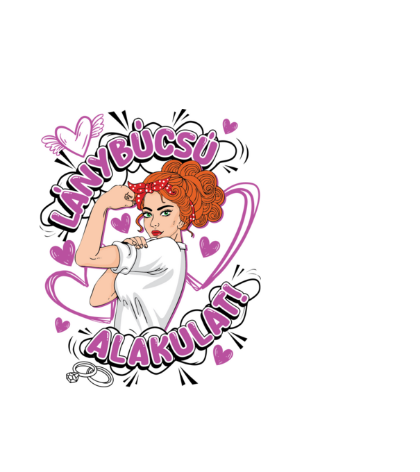 Lánybúcsú alakulat vörös Pinup lght minta fehér pólón