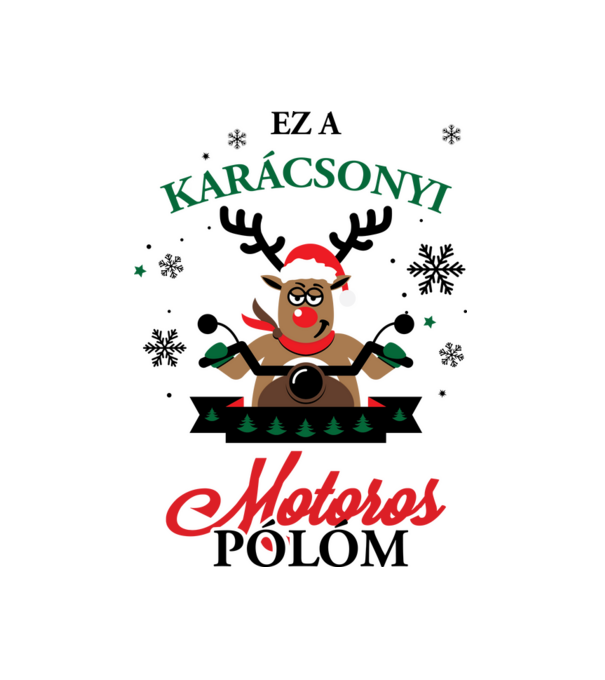 Karácsonyi Motoros póló minta fehér pólón