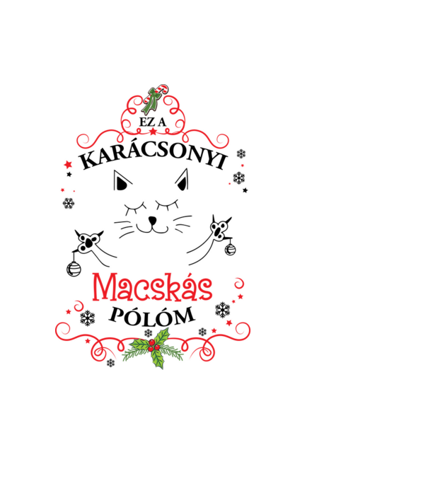 Karácsonyi macskás póló minta fekete pólón