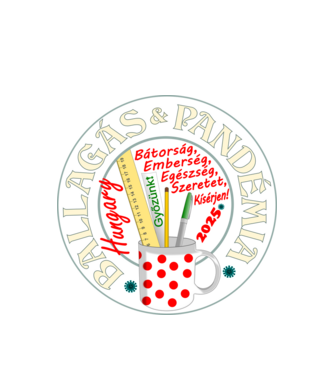 Ballagás és Pandémia Bögrés piros szöveggel minta fehér pólón