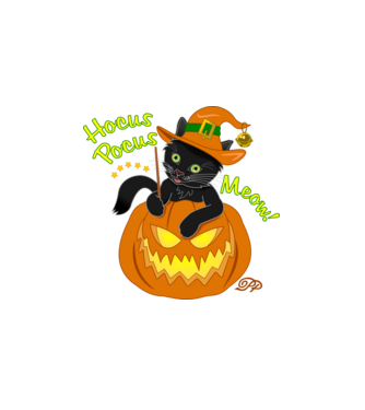 Halloweeni Mágikus Cica minta fehér pólón