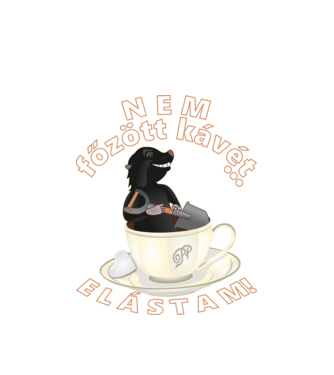 Vakond Kávéval minta fehér pólón