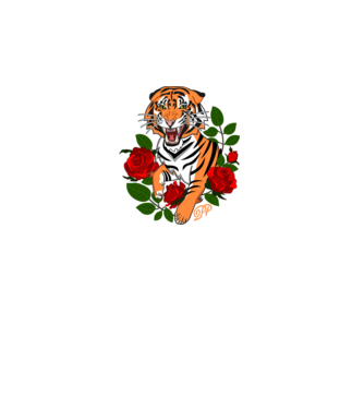 Tigris Rózsákkal minta fekete pólón
