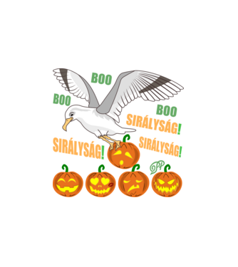 Halloweeni Sirályság minta fehér pólón
