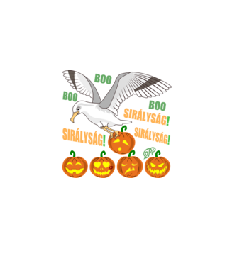 Halloweeni Sirályság minta fekete pólón
