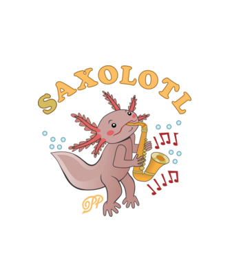 Szaxofonos Axolotl minta fehér pólón