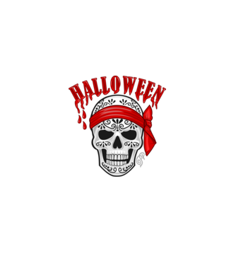 Halloween Koponya Kendős minta fekete pólón
