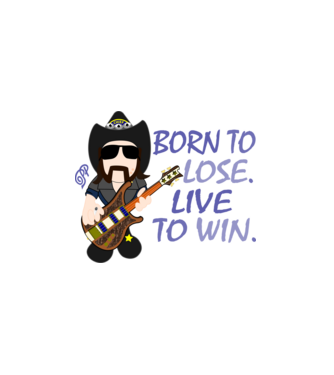 Lemmy a Győztes lila felirattal minta fekete pólón
