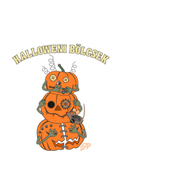 Halloweeni Bölcsek minta fekete pólón