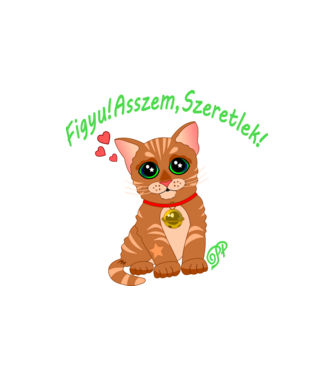 Figyu Szeretlek Cica minta homokszín pólón