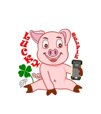 Szelfiző Szerencsemalac minta fehér pólón