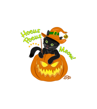 Halloweeni Mágikus Cica minta fehér pólón