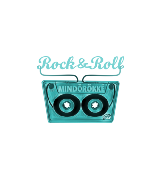 Rock & Roll Kazetta -kék minta fehér pólón