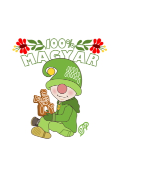 Száz Százalék Magyar Manófiú minta fehér pólón