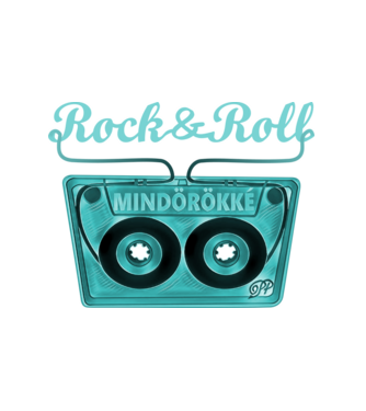 Rock & Roll Kazetta -kék minta fehér pólón