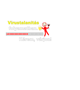 Vírustalanítás folyamatban piros emberkével minta fehér pólón