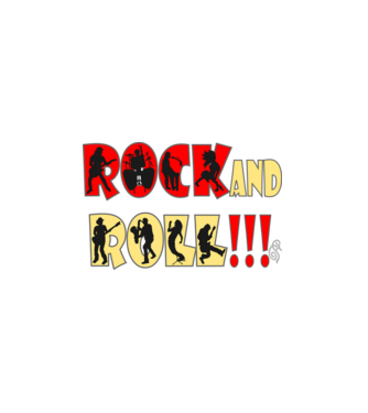 Rock and Roll Sziluett színes minta fekete pólón