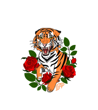 Tigris Rózsákkal minta fehér pólón
