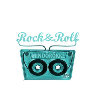 Rock & Roll Kazetta -kék minta fehér pólón