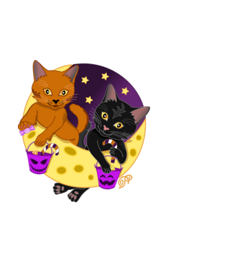 Halloweeni Cicák minta fekete pólón