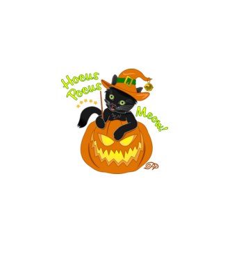 Halloweeni Mágikus Cica minta királykék pólón