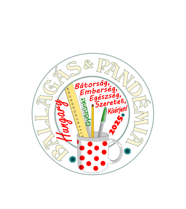 Ballagás és Pandémia Bögrés piros szöveggel minta fehér pólón