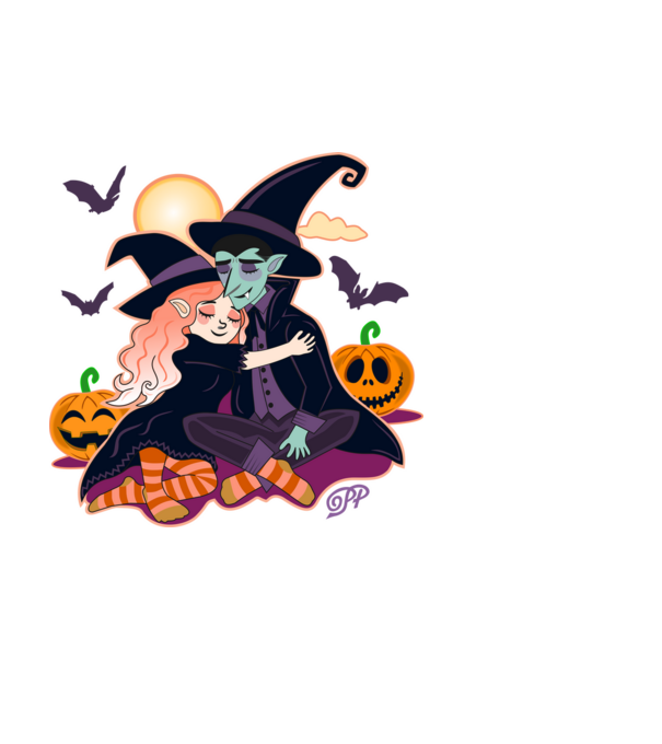 Halloweeni Pár minta fehér pólón