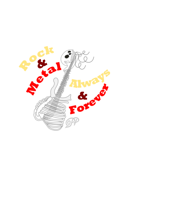 Csont Gitár Rock és Metál minta fekete pólón