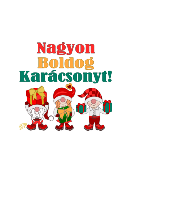 Karácsonyi Manók Csomaggal minta fehér pólón