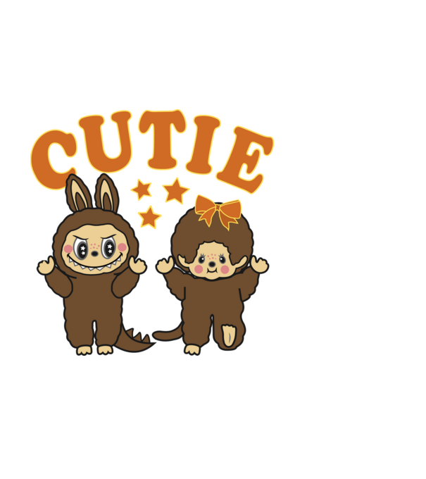 Aranyos Chhichi és Zimomo (Labubu) minta fekete pólón