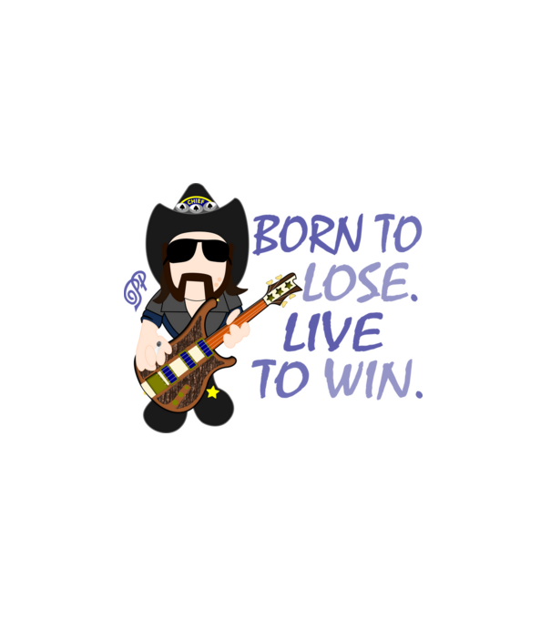 Lemmy a Győztes lila felirattal minta fekete pólón