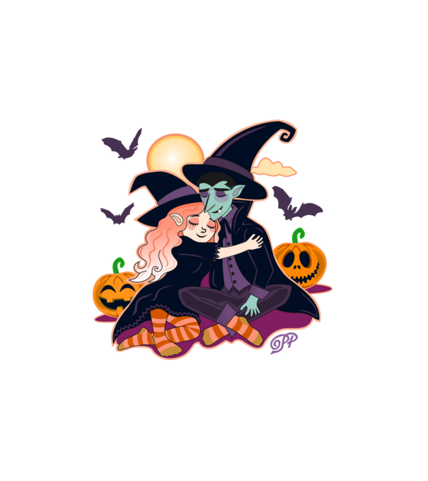 Halloweeni Pár minta fehér pólón