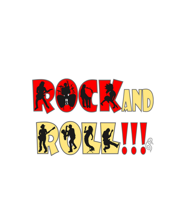 Rock and Roll Sziluett színes minta fekete pólón