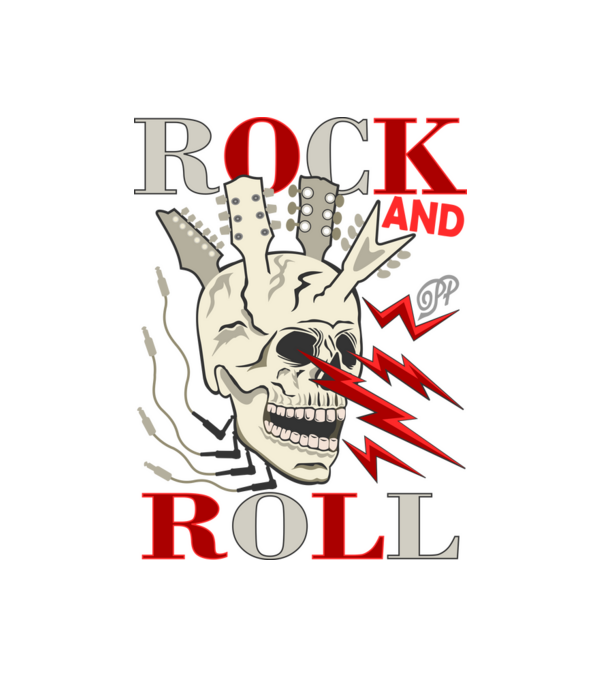 Rock and Roll Villámló Koponya minta fehér pólón