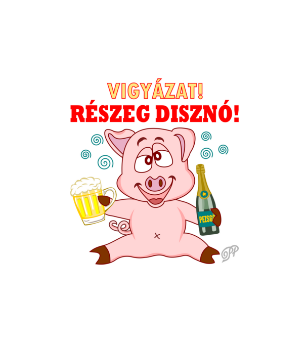 Vigyázat Részeg Disznó minta homokszín pólón