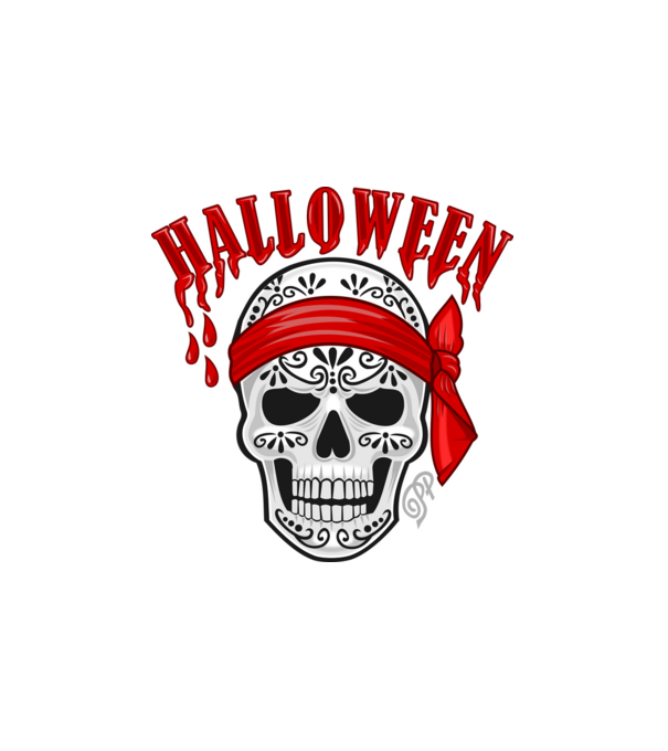 Halloween Koponya Kendős minta fehér pólón