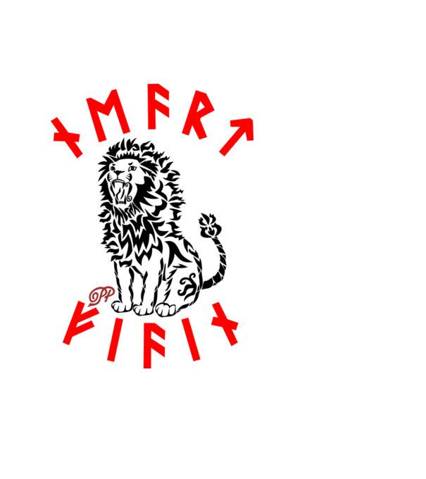 Tribal Oroszlán Rúnákkal minta fekete pólón