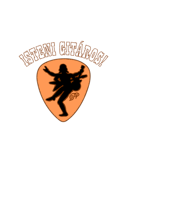 Isteni Gitáros Pengető minta fehér pólón
