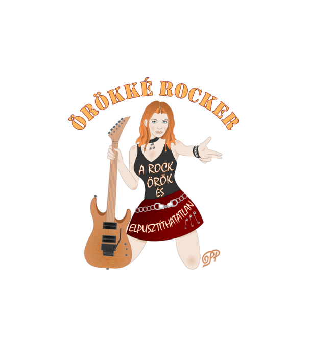 Örökké Rocker minta fehér pólón