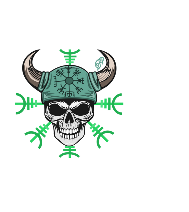 Viking Koponya Iránytűvel minta fekete pólón