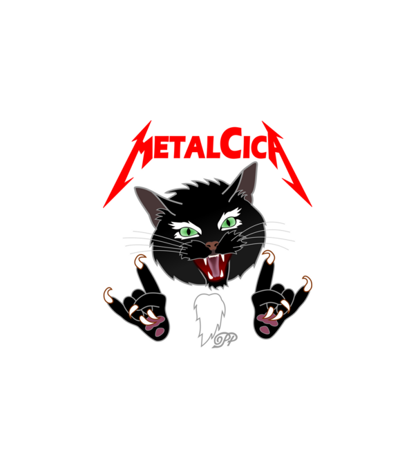 MetalCica minta fehér pólón