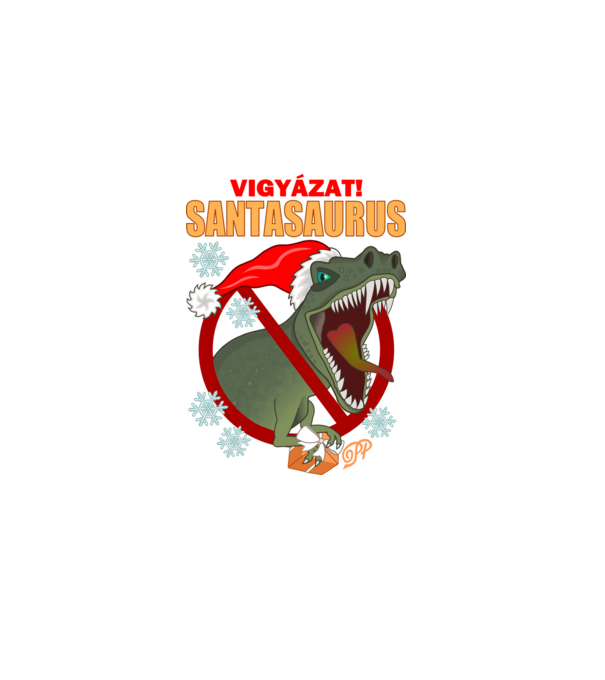 Karácsonyi Dínó Santasaurus minta sötétkék pólón