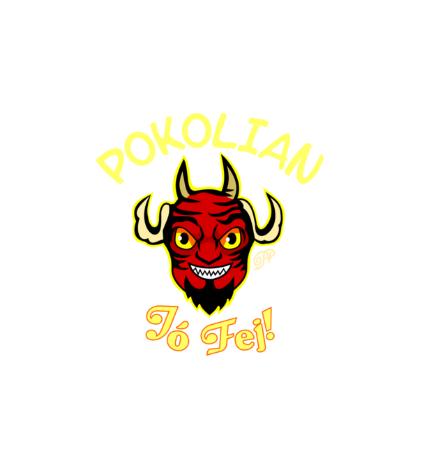 Pokolian jó fej Ördög minta fehér pólón