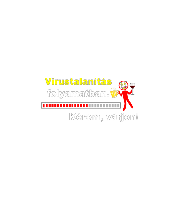Vírustalanítás folyamatban piros emberkével minta fehér pólón
