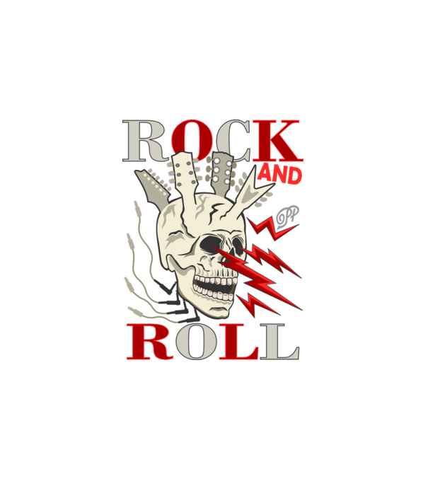 Rock and Roll Villámló Koponya minta fehér pólón