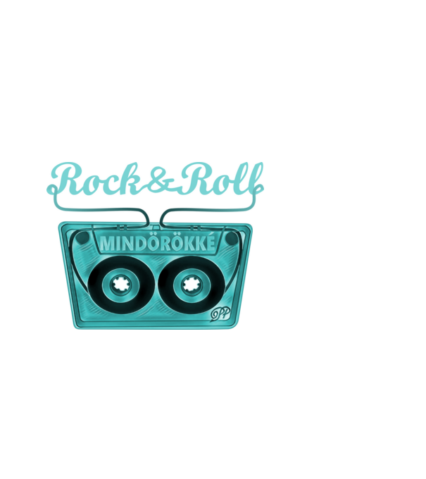 Rock & Roll Kazetta -kék minta fekete pólón
