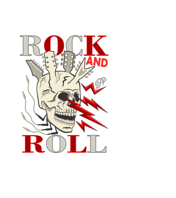 Rock and Roll Villámló Koponya minta fekete pólón